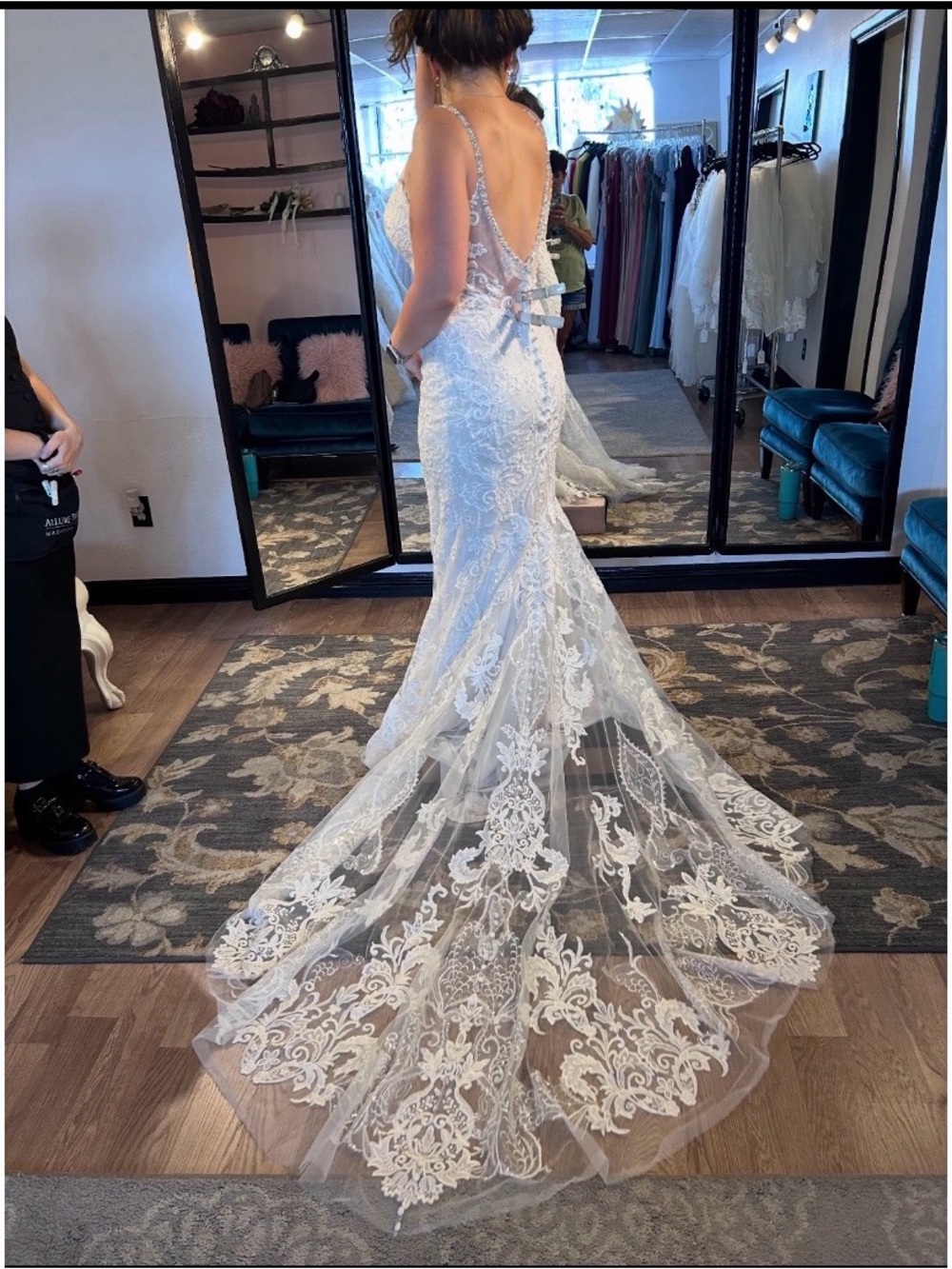 Madison James Ivory Lace Mermaid Wedding Gown with Sheer Train